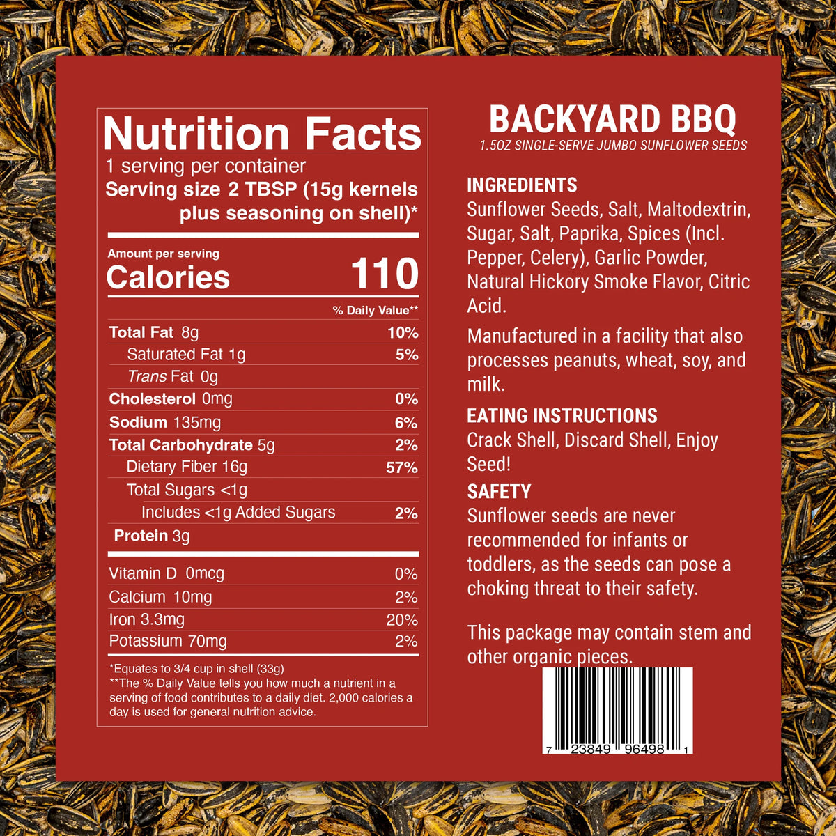 SMACKIN' Sunflower Seeds Roasted Single Serve 1.5oz Backyard BBQ MN