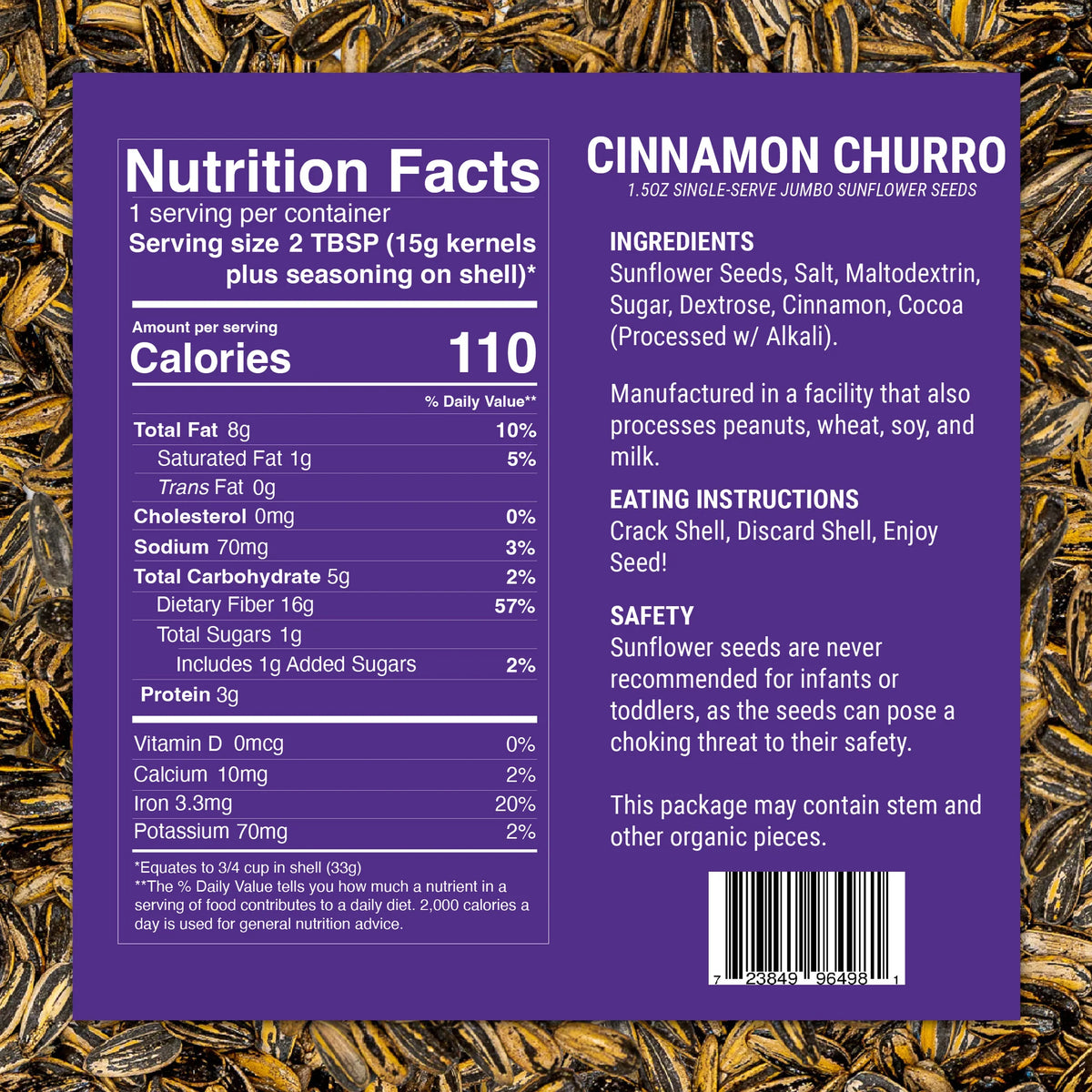 SMACKIN' Sunflower Seeds Roasted Single Serve 1.5oz Cinnamon Churro