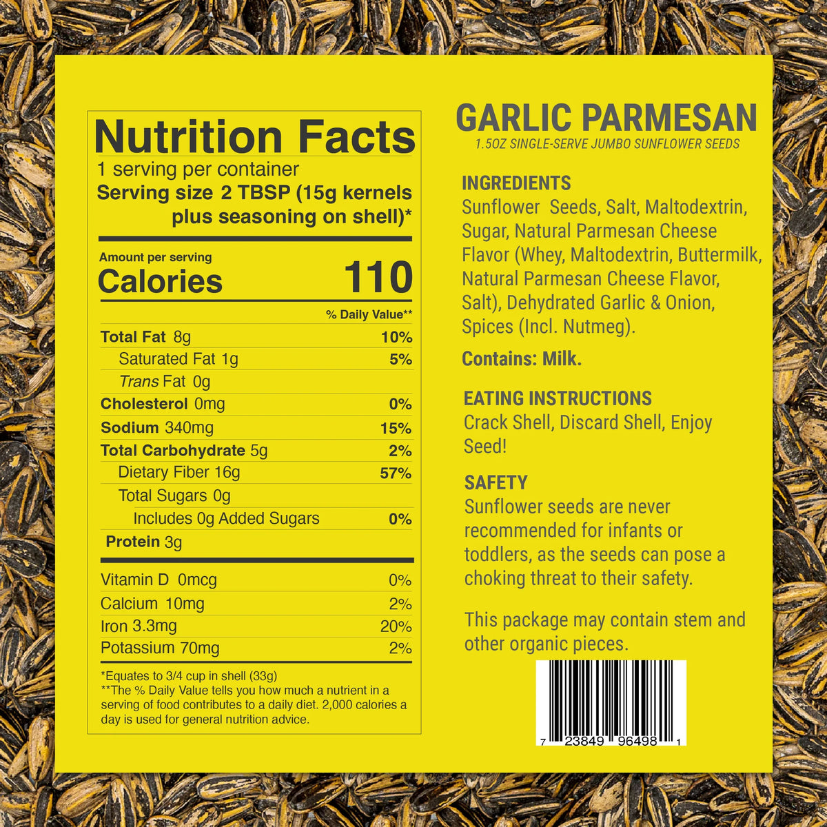 SMACKIN' Sunflower Seeds Roasted Single Serve 1.5oz Garlic Parmesan