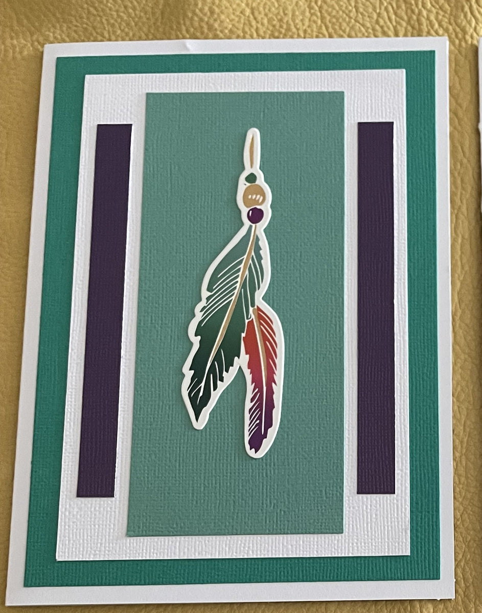 Notecard Teal and Purple Feathers – MN Alumni Market