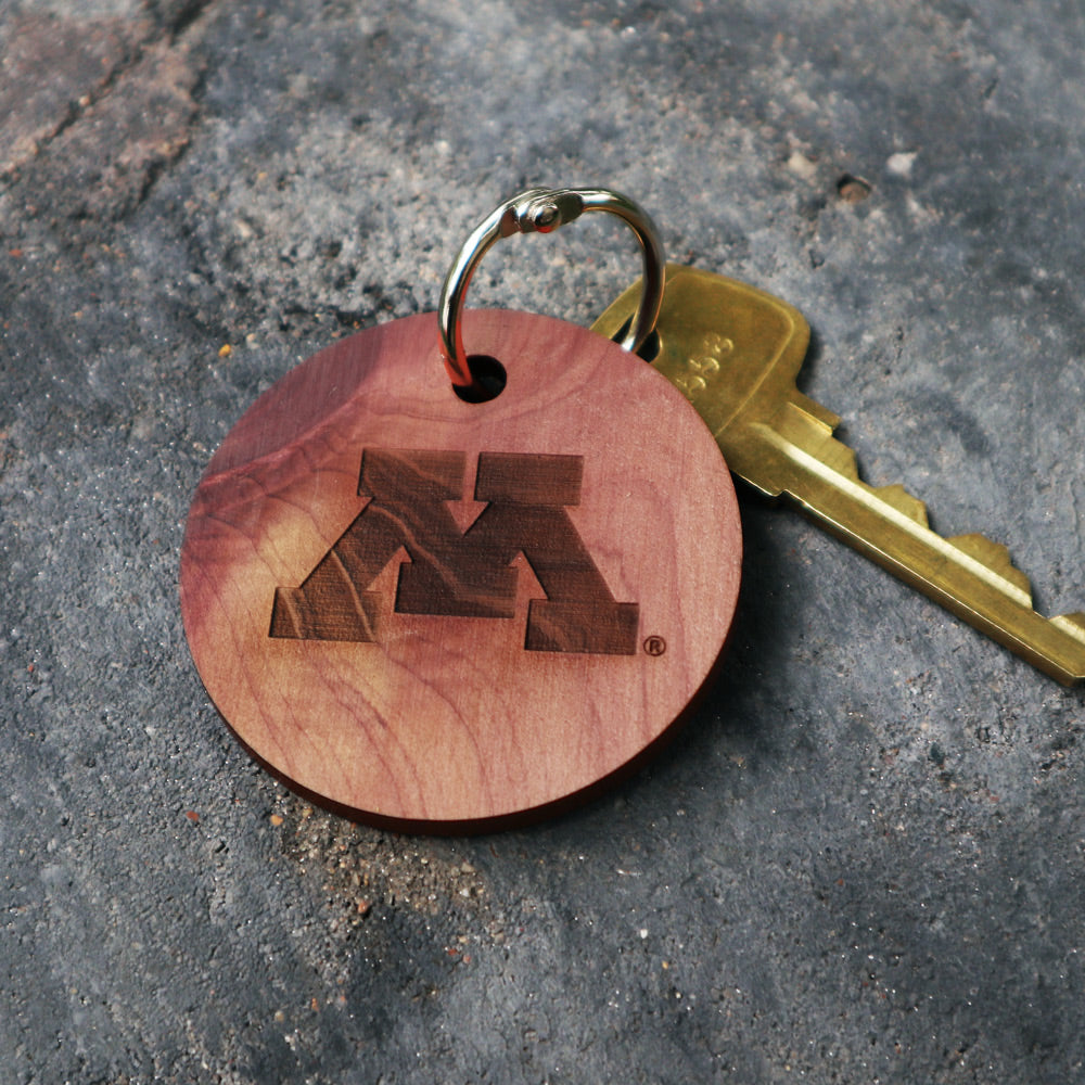 M Round Cedar Wood Keychain – MN Alumni Market