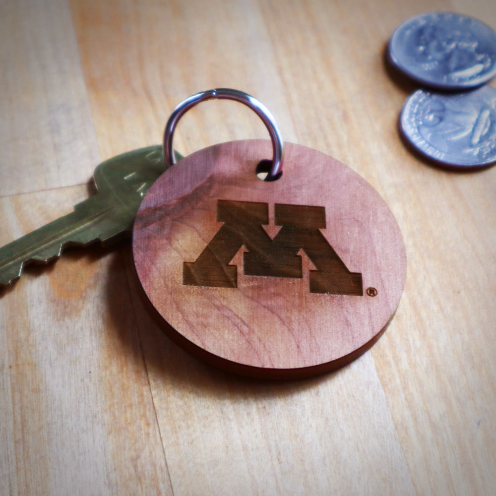 M Round Cedar Wood Keychain – MN Alumni Market